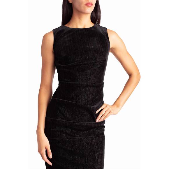 NEW NICOLE MILLER velvet lauren sheath dress in black/silver - Picture 4 of 6